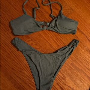 Green Textured Bikini Set
